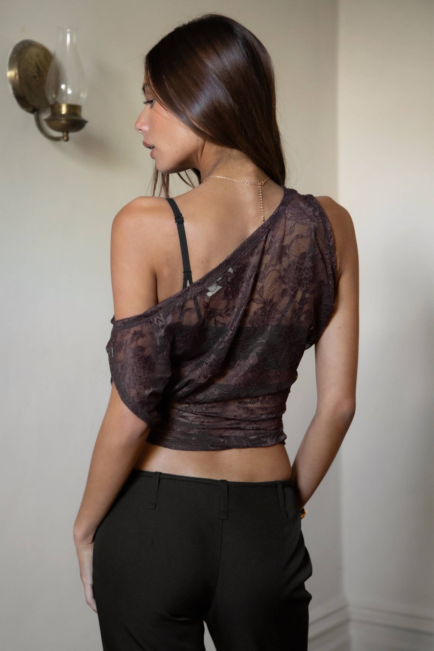 Lace Off The Shoulder Soft Draped Fit Top