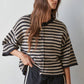 Knit Sweater Striped Quarter Sleeve Cardigan