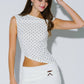 Polka Dot Asymmetrical Off Shoulder Top