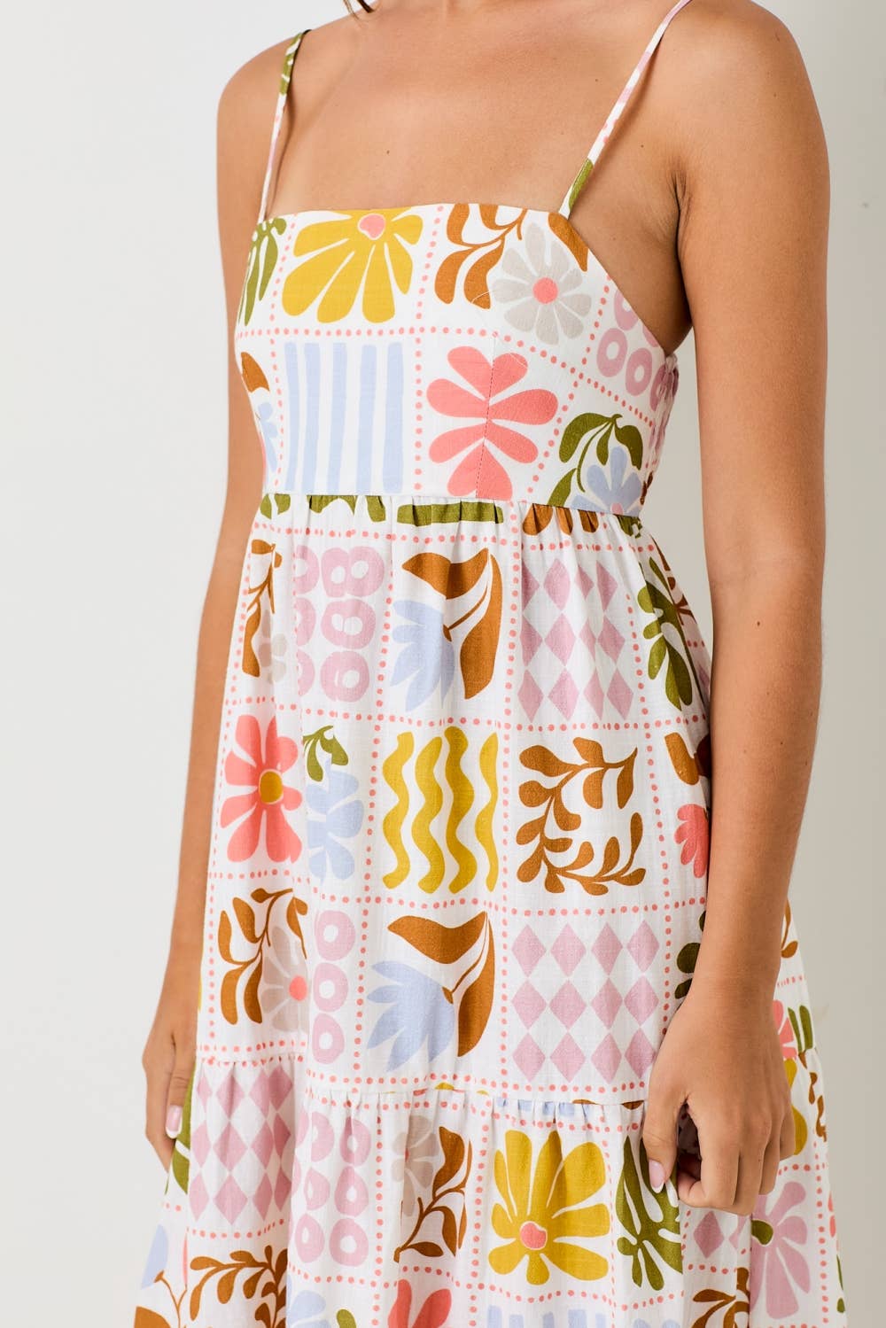 Abstract Floral Print Smocked Back Sundress