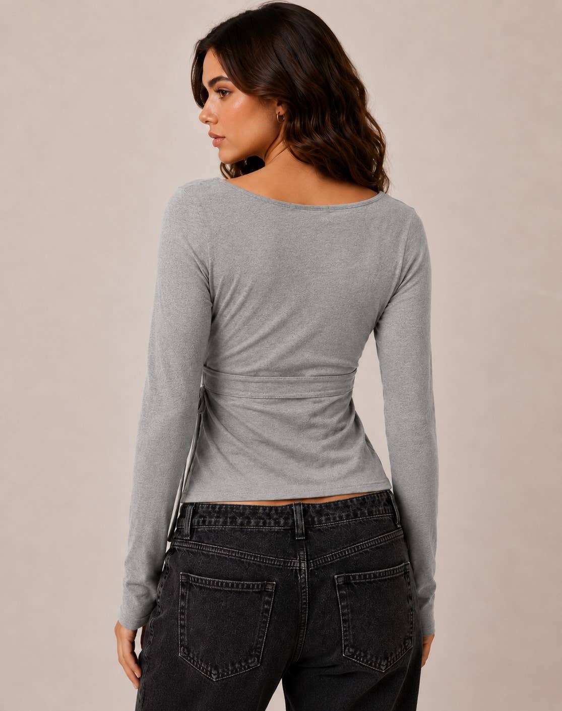 WRAP PLUNGE LONG SLEEVE TOP