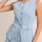Button Front Sleeveless Light Denim Top