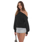 Off Shoulder Knitted Jumper in Black