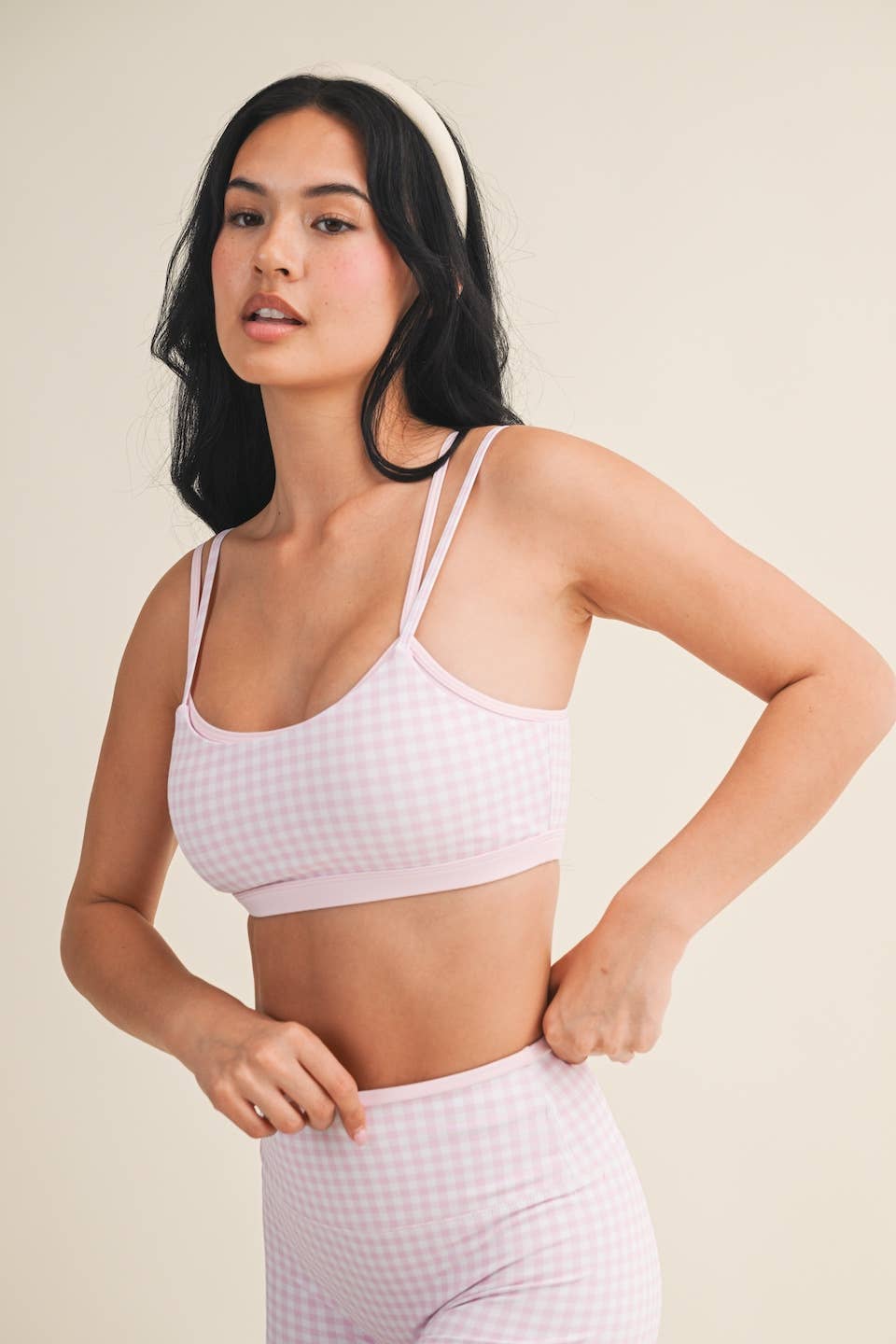 Gingham Print Double Layered Sports Bra