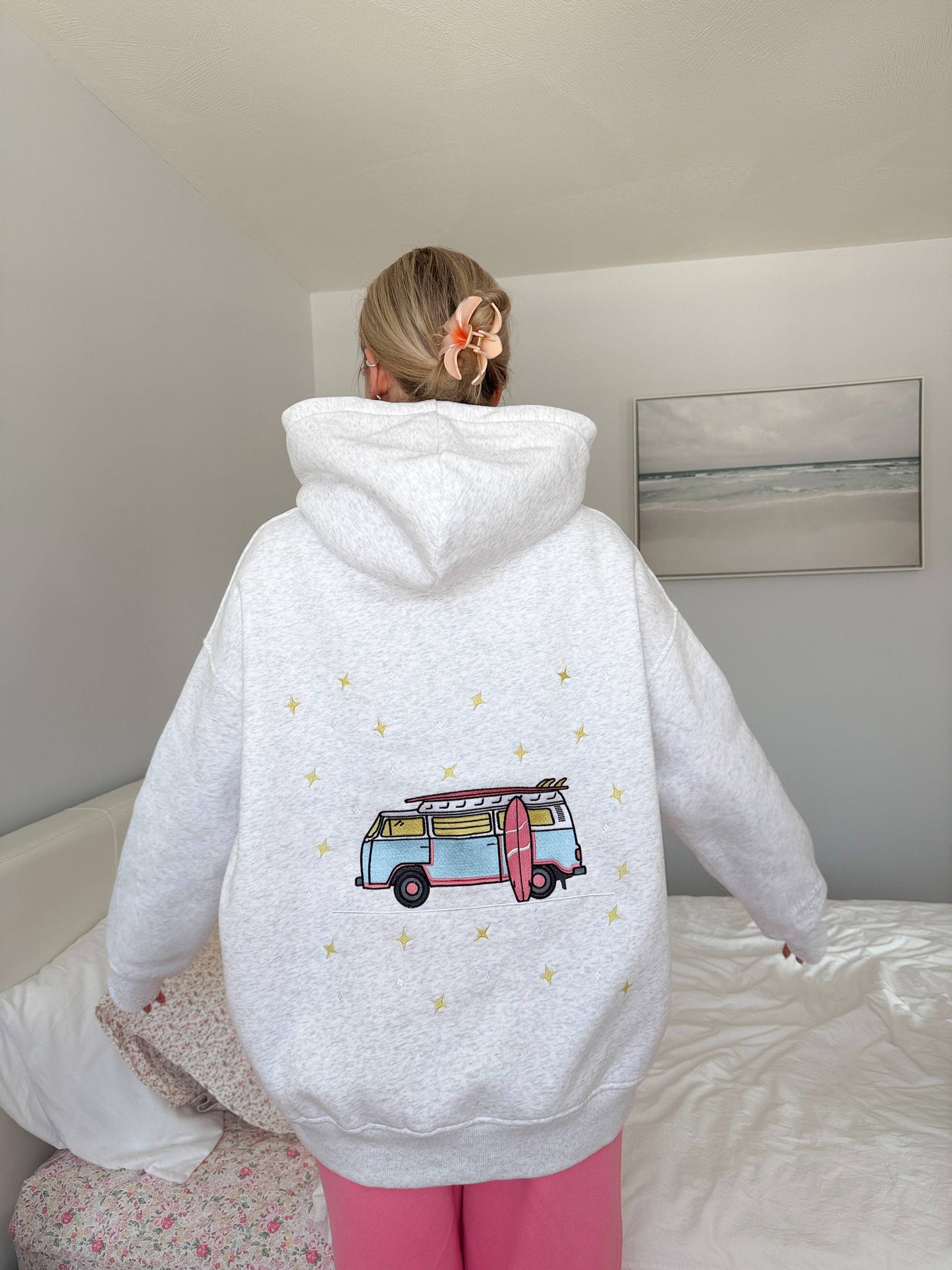 Pearl Grey Van Star Embroider Hoodie