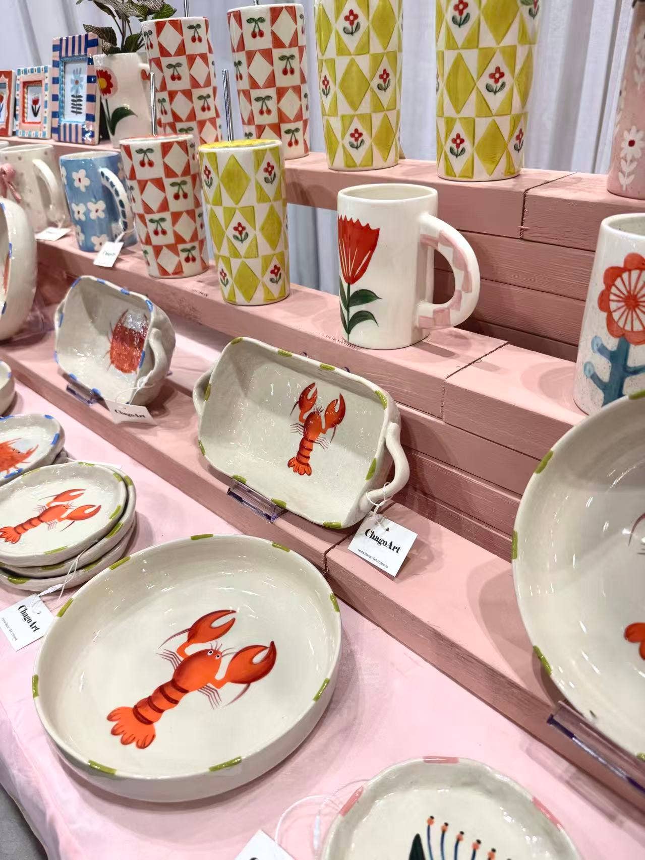 Ceramic Bowl with Hand-painted Lobster-Serving Bowl-8″