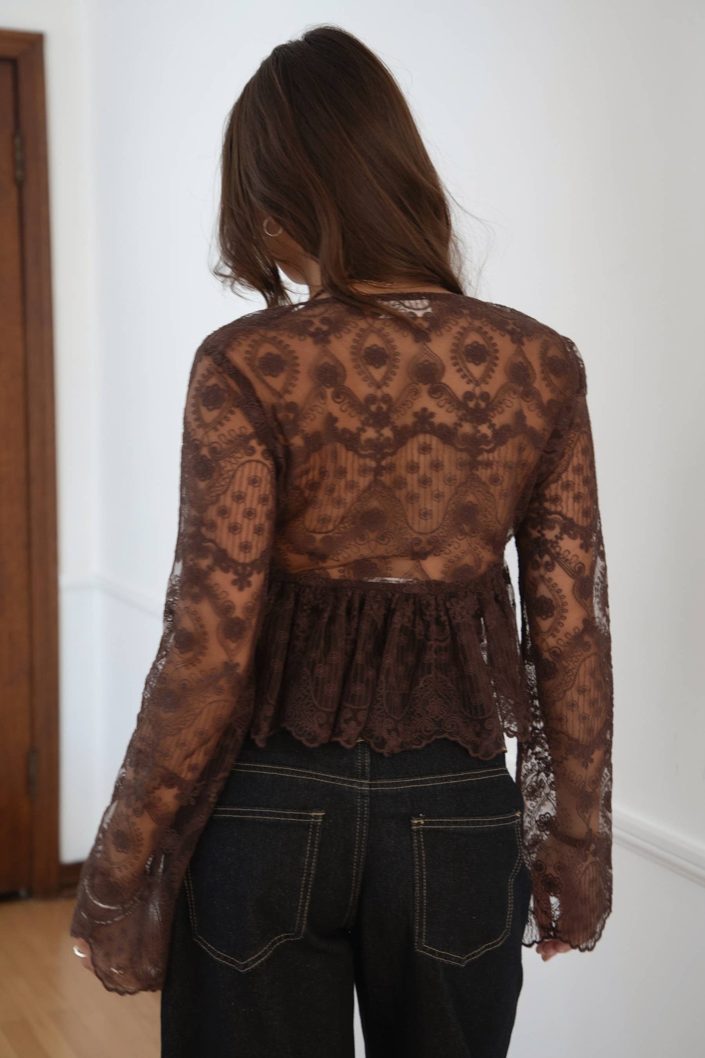 Crochet Embroidered Long Bell Sleeve Top