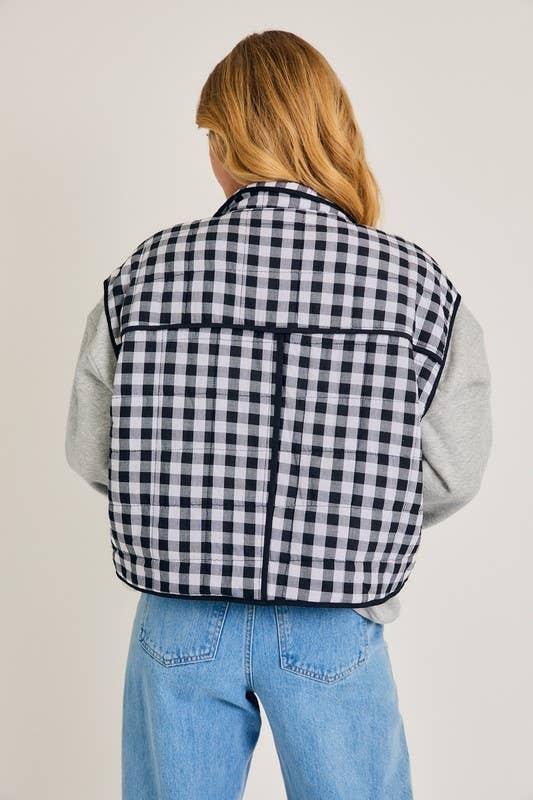 Drop Shoulder High Collared Quilt Vest