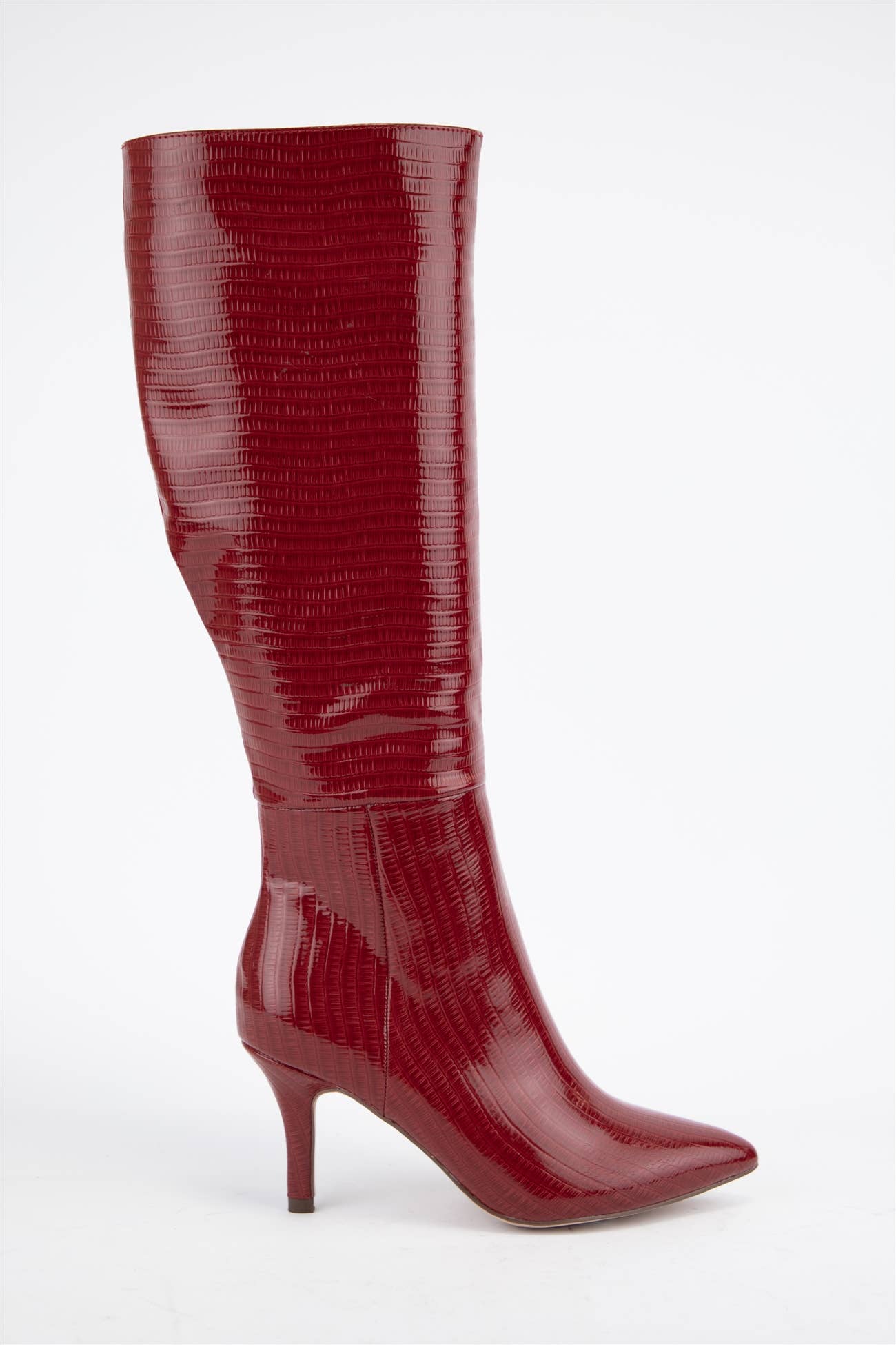 Croc Pattern Patent Finished Pointed Heel Boot