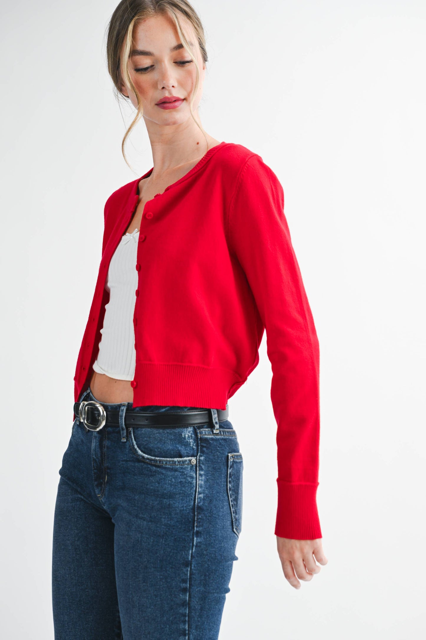 Ribbed Button-Up Knit Cardigan