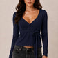 WRAP PLUNGE LONG SLEEVE TOP