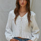 Woven Cotton Collar V-Neck Long Sleeve Blouse