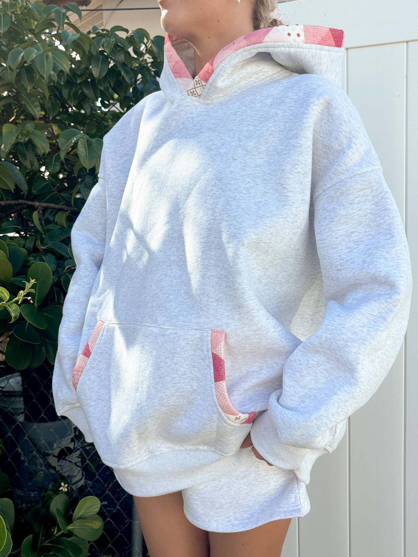 Pearl Grey Gemma Patchwork Quilted Hoodie