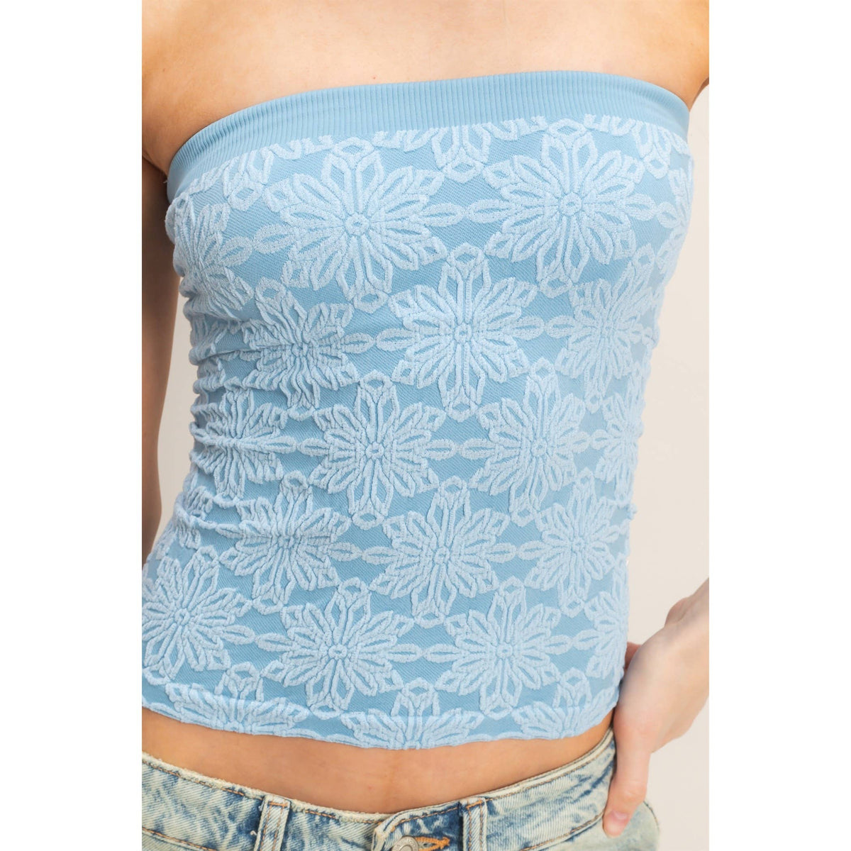 Strapless Jacquard Top
