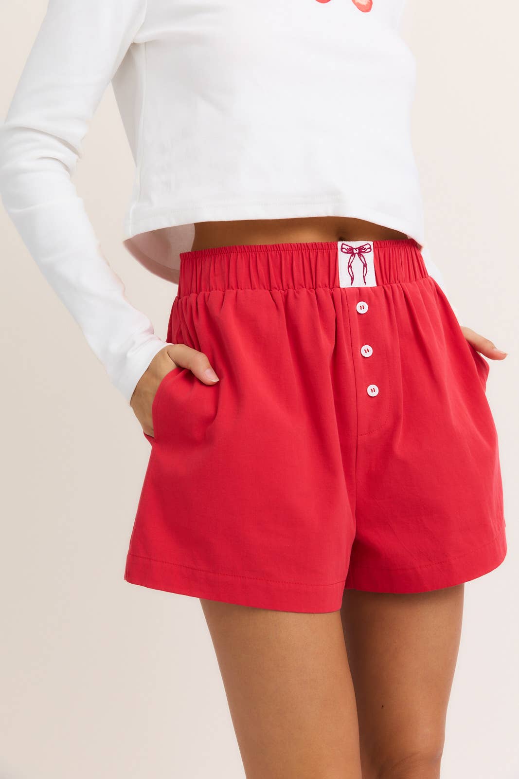 High Waisted Boxy Bow Shorts