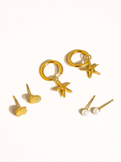 Cécile 18K Gold Non-Tarnish Star, Shell, Pearl Earring