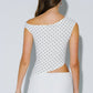Polka Dot Asymmetrical Off Shoulder Top