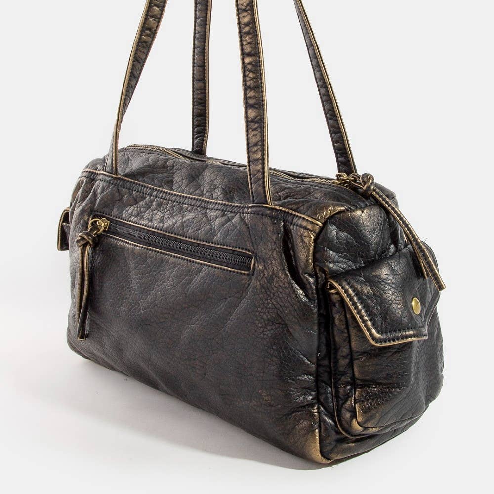 Multi Pocket Textured Leather Shoulder Bag