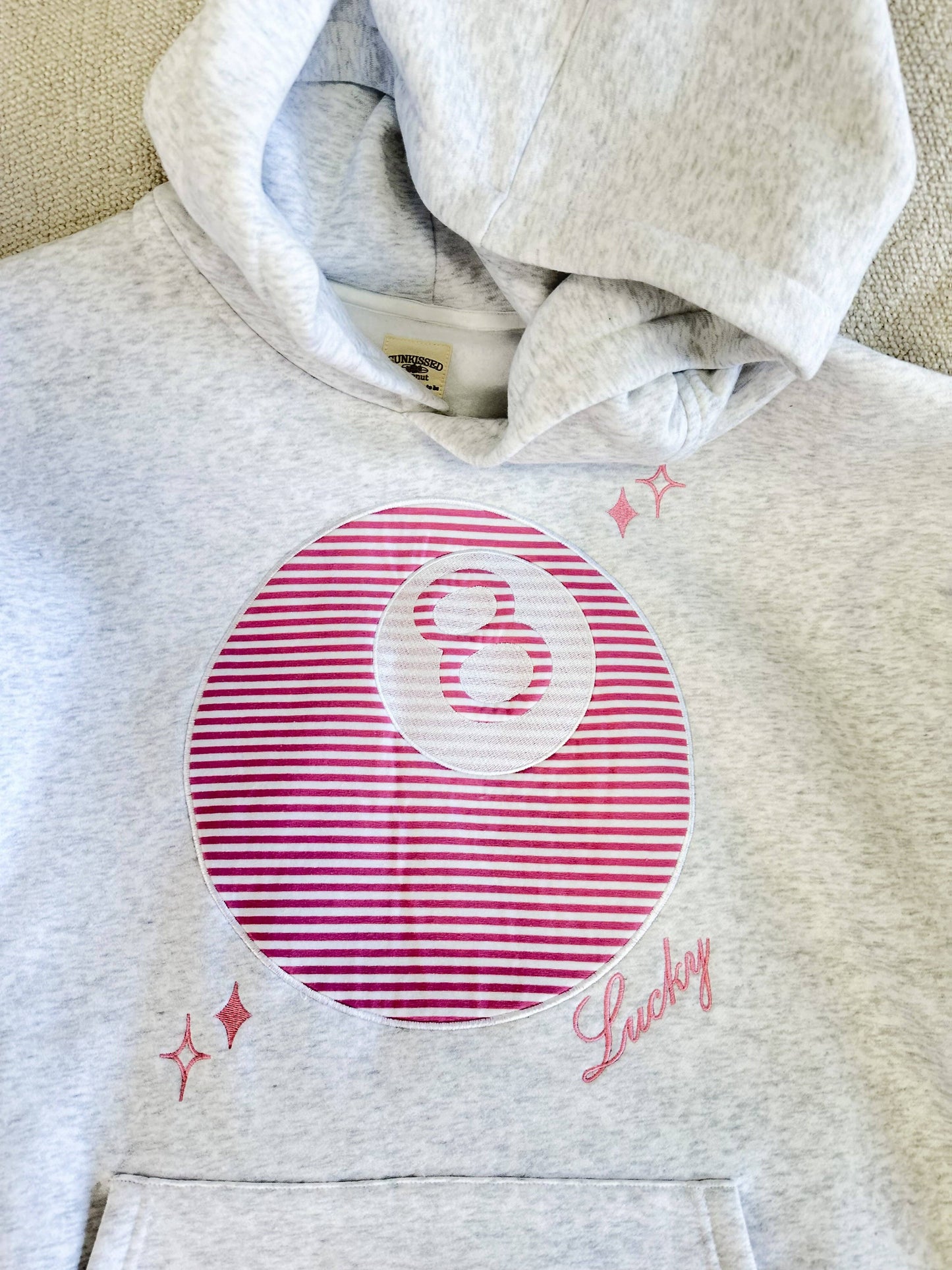 Pearl Grey Lucky You 8 Ball Embroider Hoodie