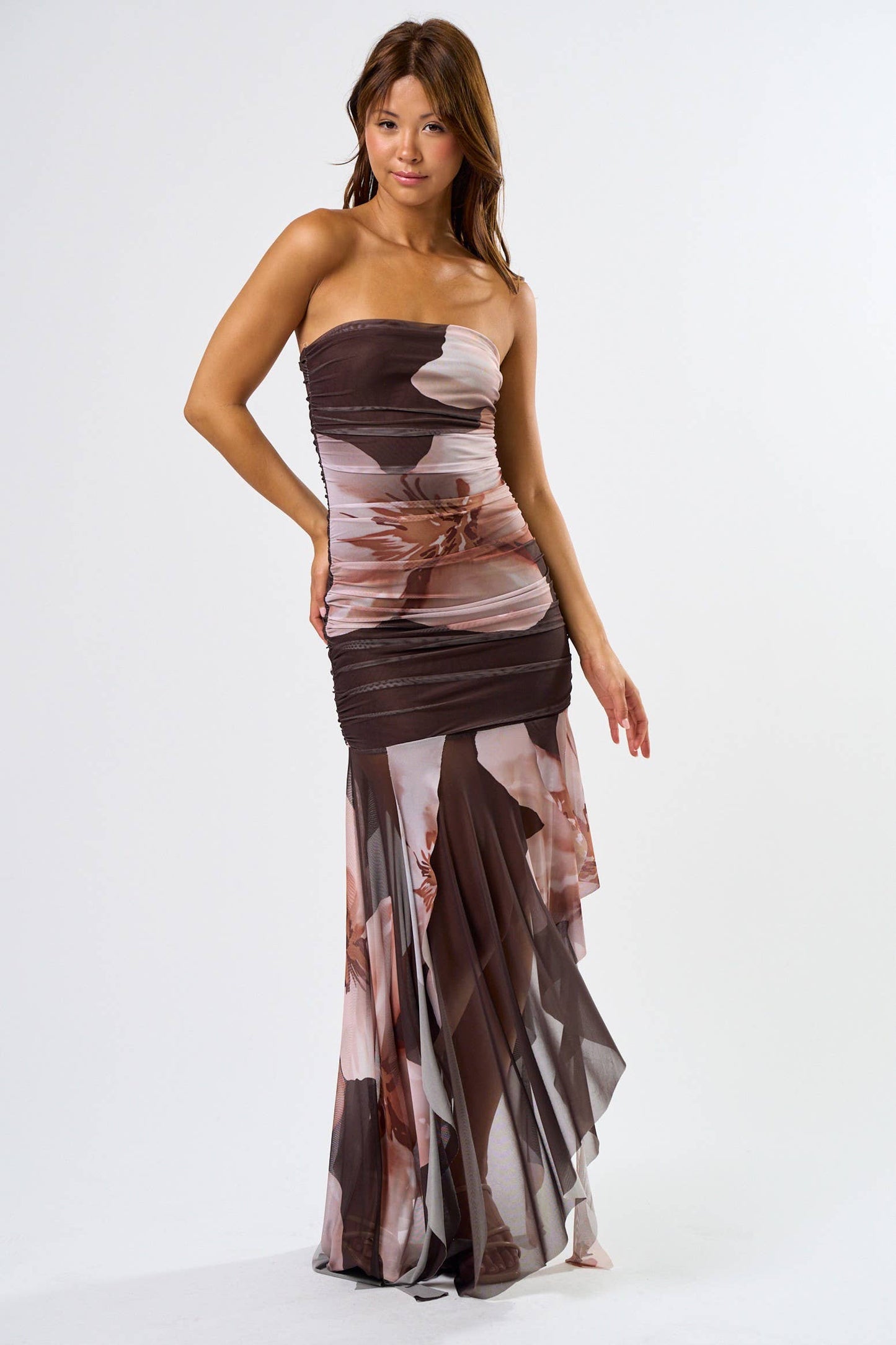 Ruffled Tube Ruched Mini Dress