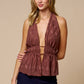 Textured Halter Ruched Front Peplum Top