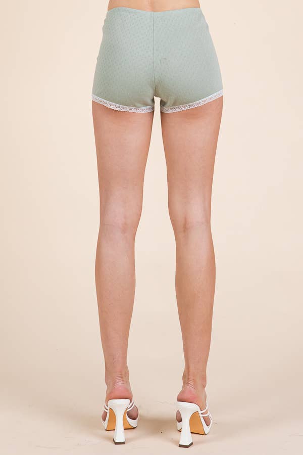 Pointelle W/Lace Mini Shorts