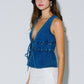 Denim Front Tie Sleeveless Peplum Top