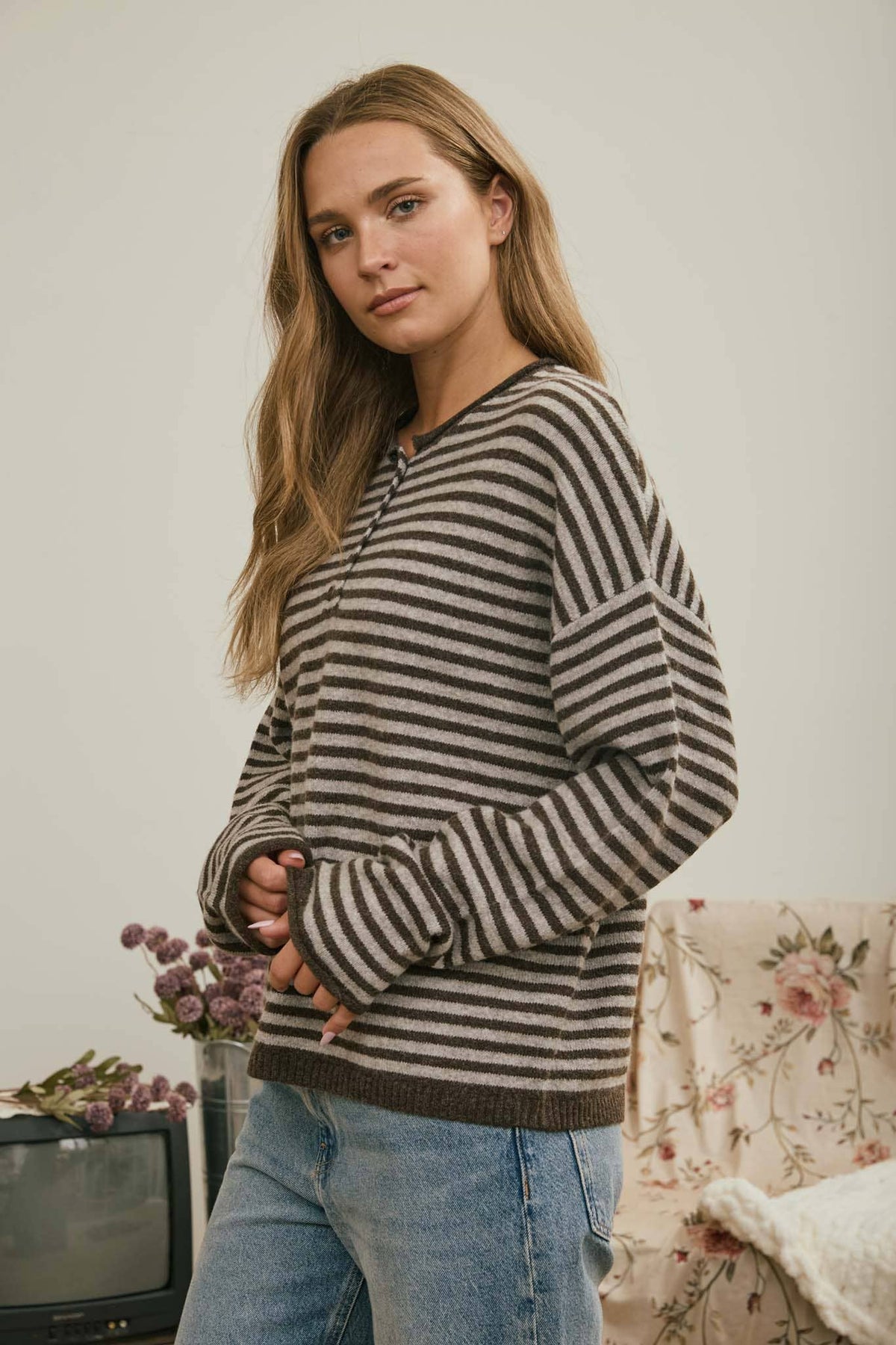 Henley Striped Sweater