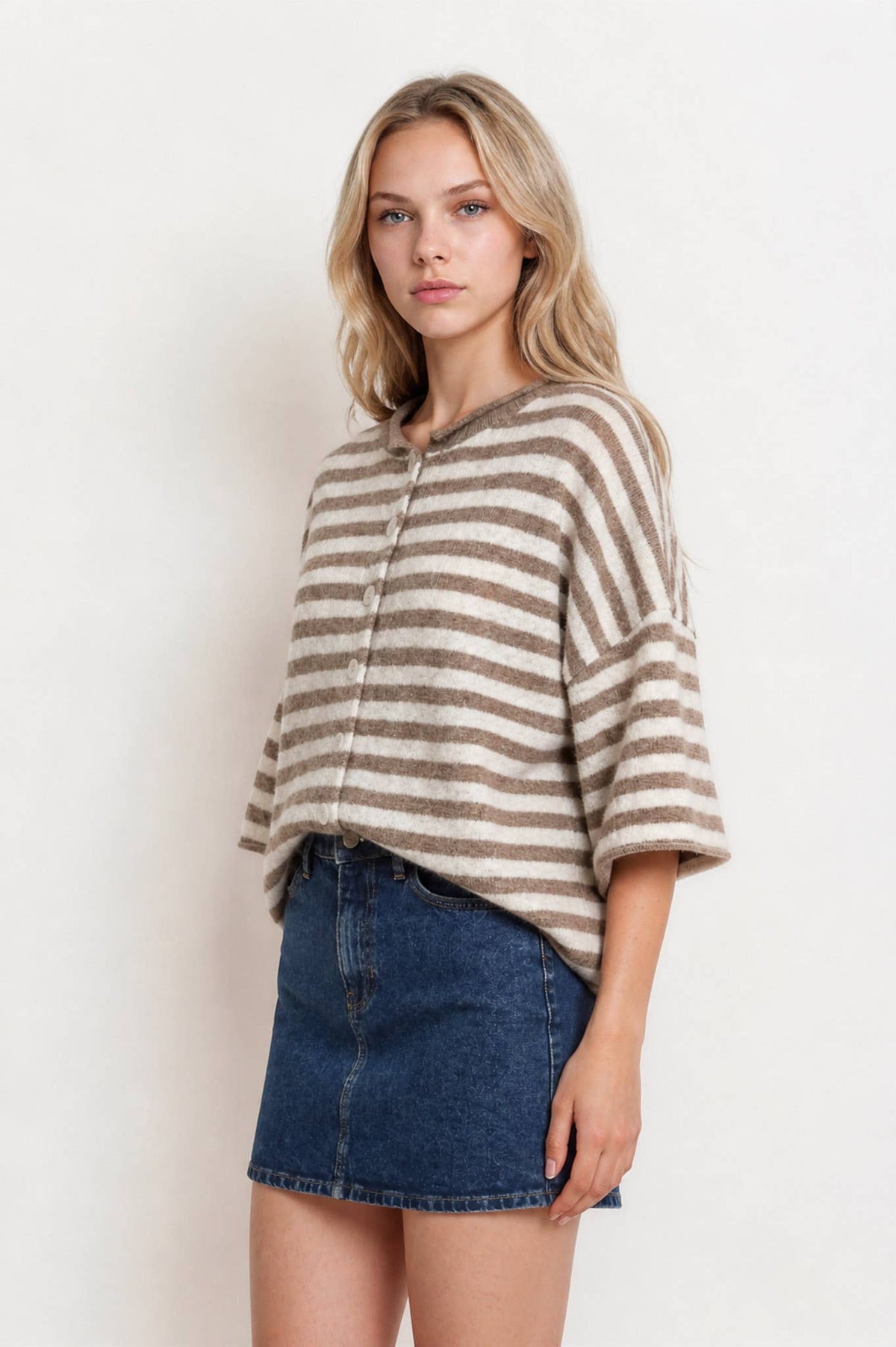 Leah Striped Short Sleeve Cardigan
