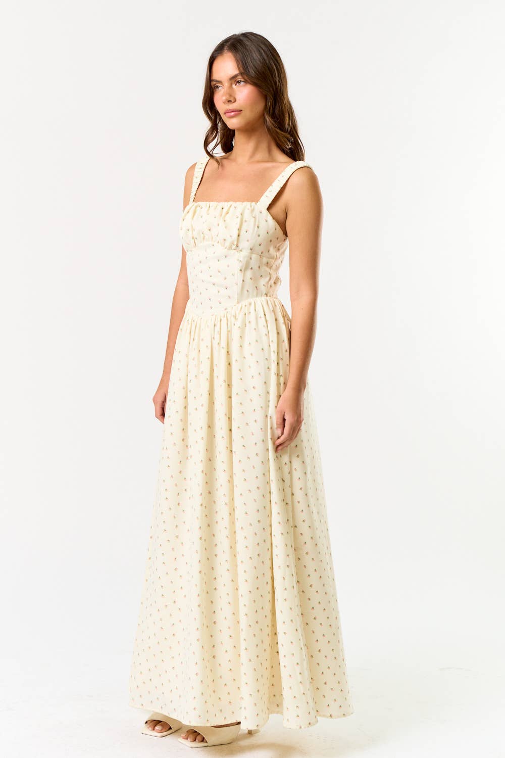 Elastic Strap Maxi Flare Dress