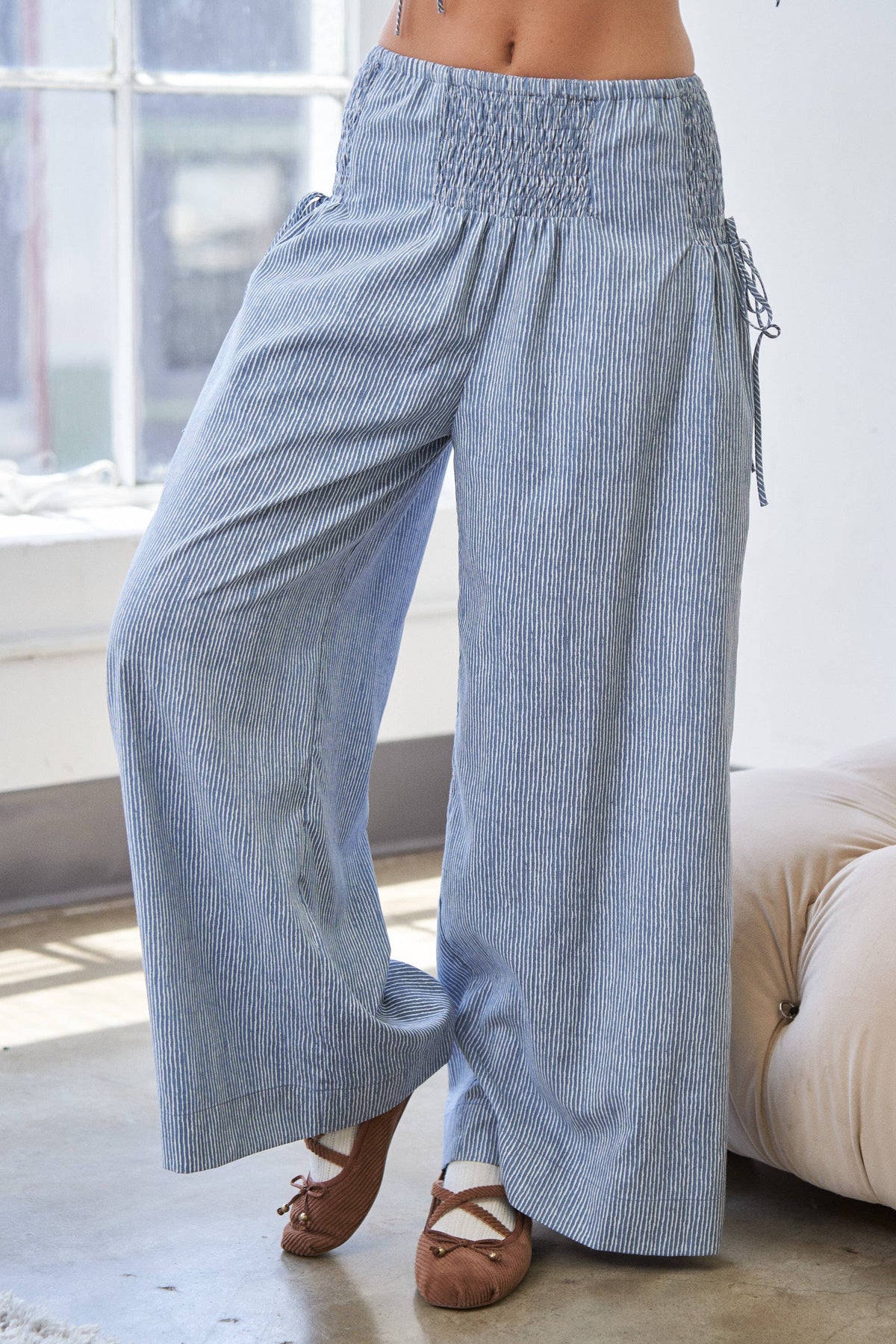 Striped Wide Leg Smocked Pants
