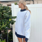 Pearl Grey Navy Blue Polka Dot Mockneck Sweatshirt