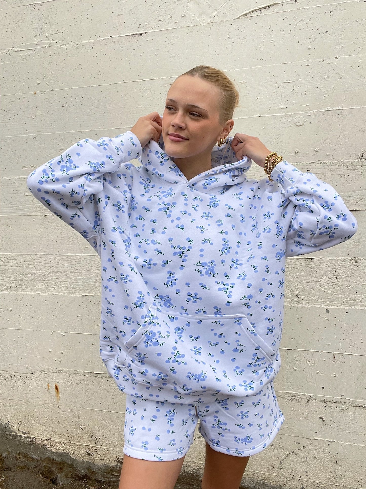 Blue Floral Hoodie
