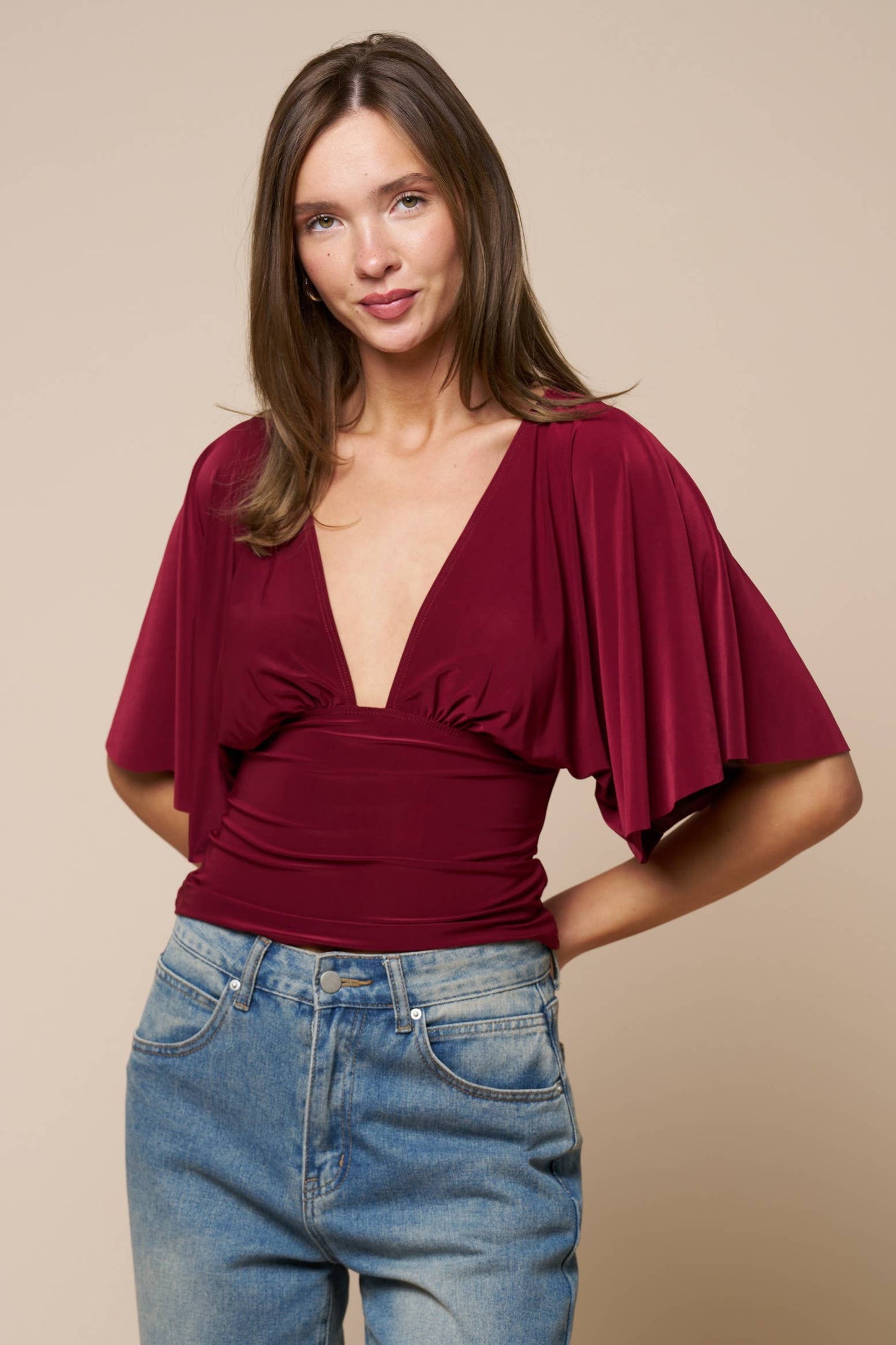 Plunging Short Sleeve Fitted Top