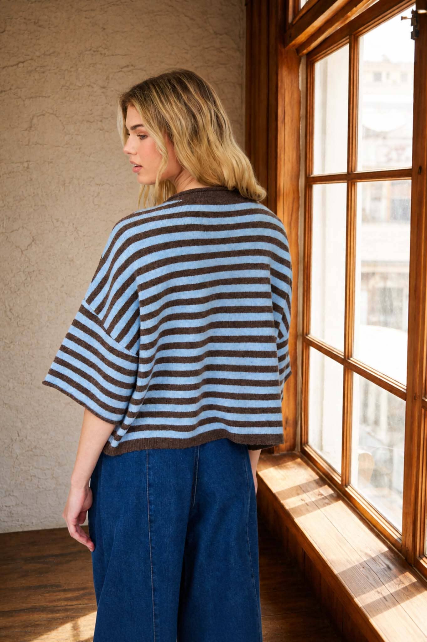 Leah Striped Short Sleeve Cardigan