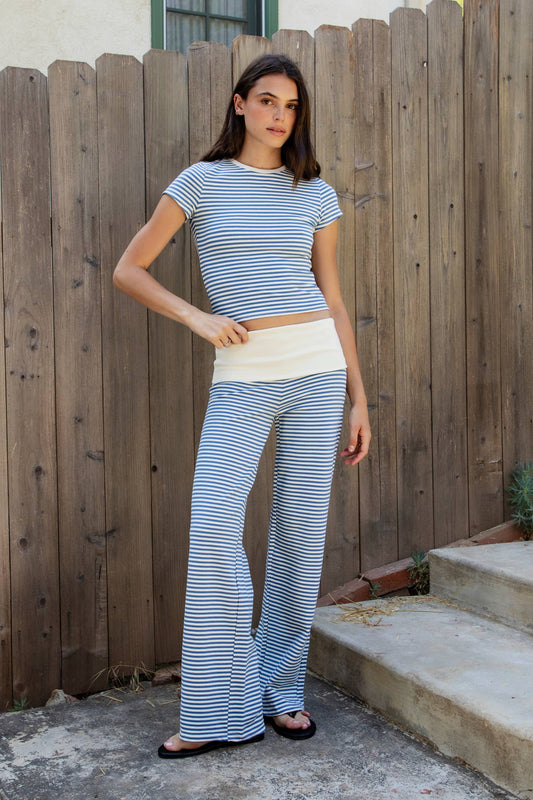 BRISA French Terry Stripe Foldover Pants