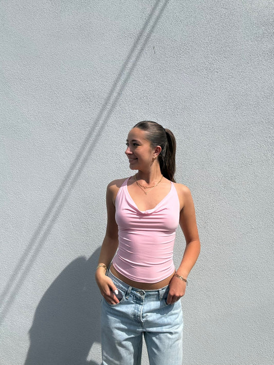 Pink Cross Strap Tie Back Top