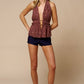 Textured Halter Ruched Front Peplum Top