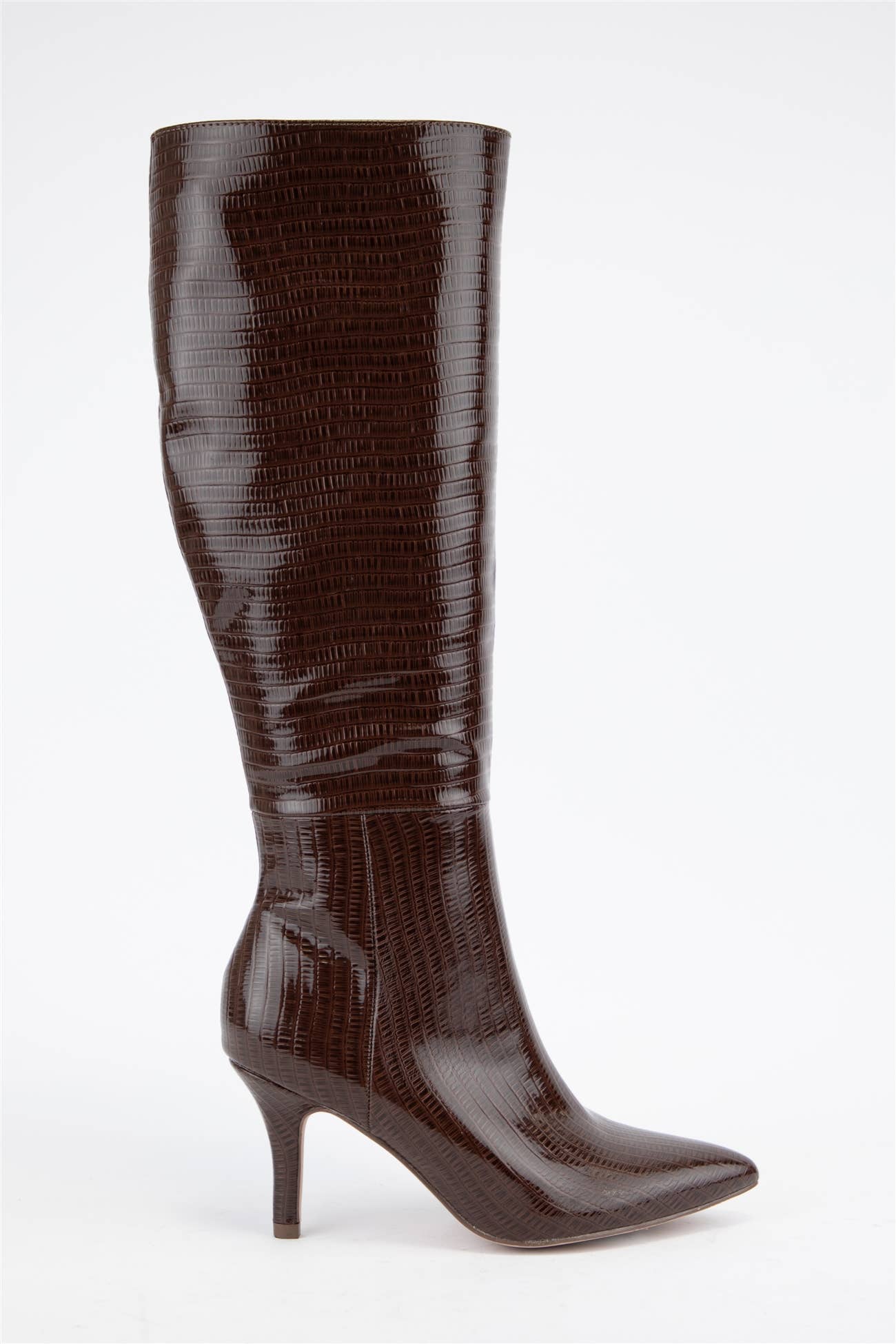 Croc Pattern Patent Finished Pointed Heel Boot