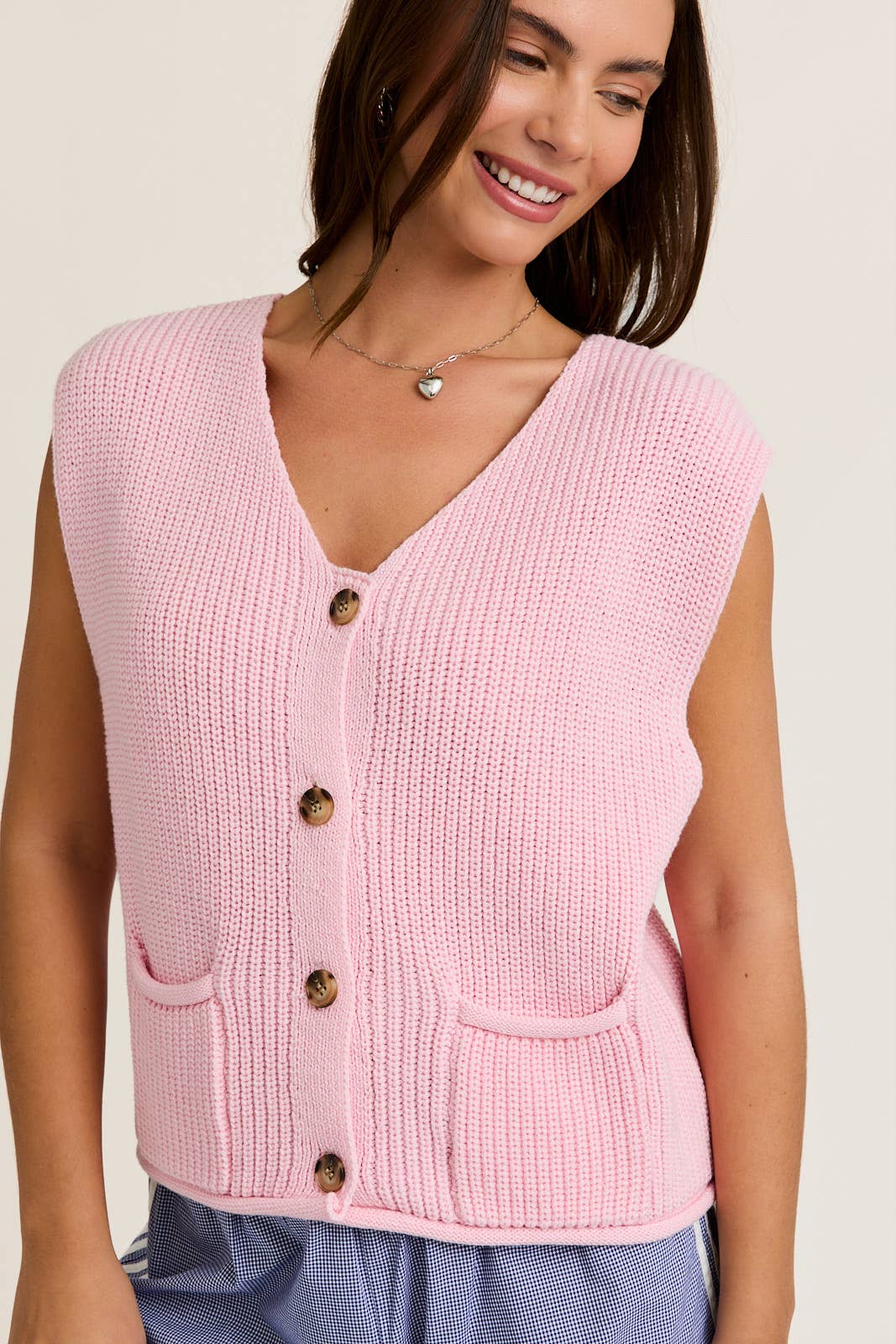 Pink Button Knit Sweater Vest
