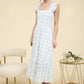 Blue Floral Square Neckline Dress