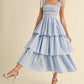 Poplin Tie Strap Tiered Midi Dress