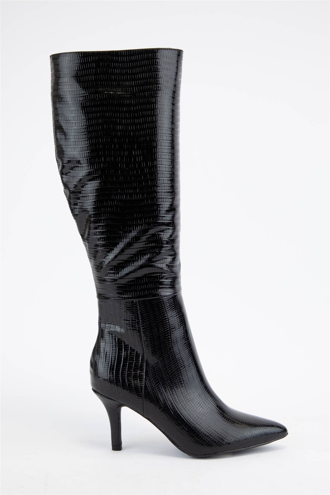 Croc Pattern Patent Finished Pointed Heel Boot