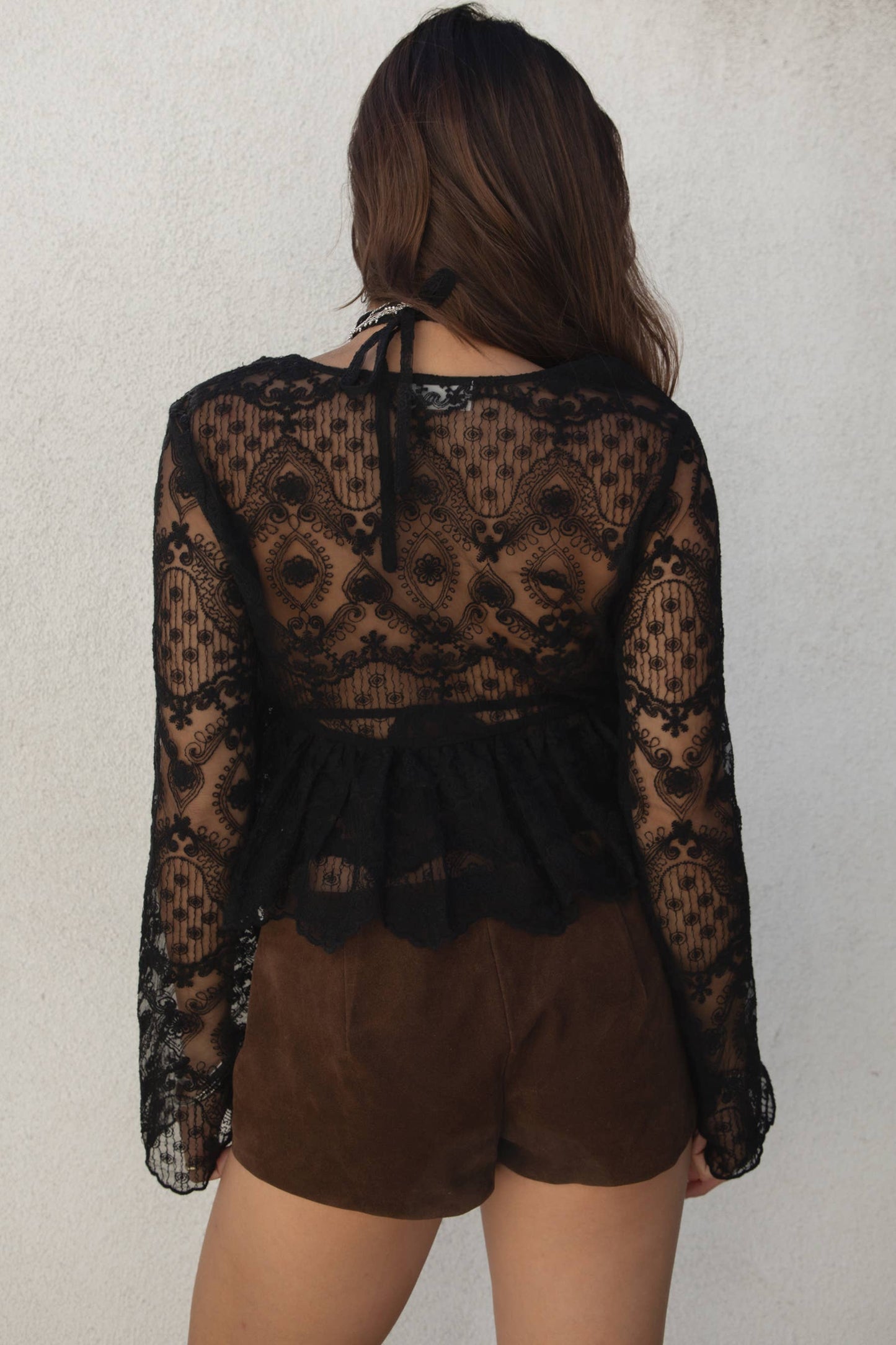 Crochet Embroidered Long Bell Sleeve Top