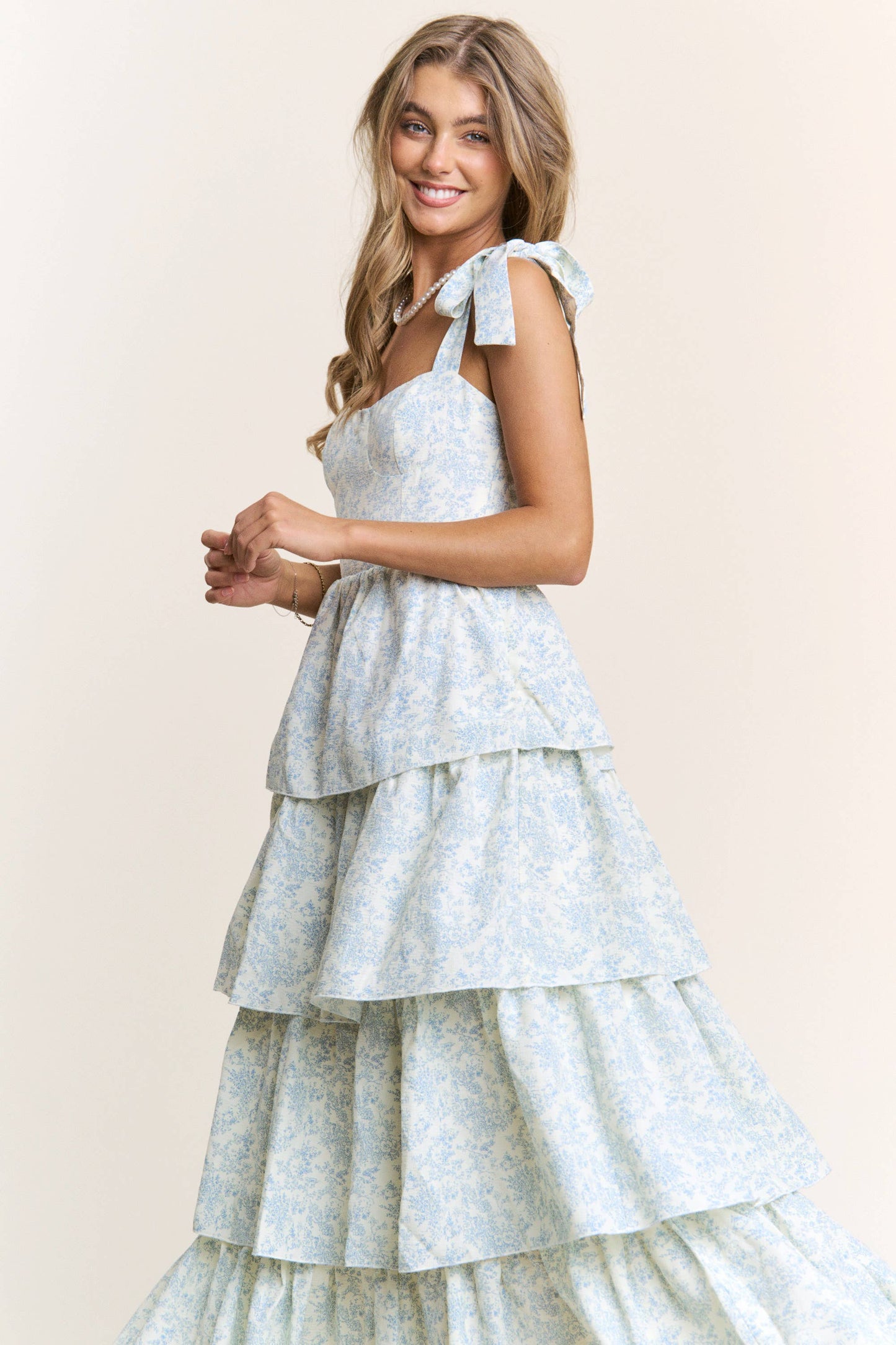 Floral Print Tiered Midi Dress