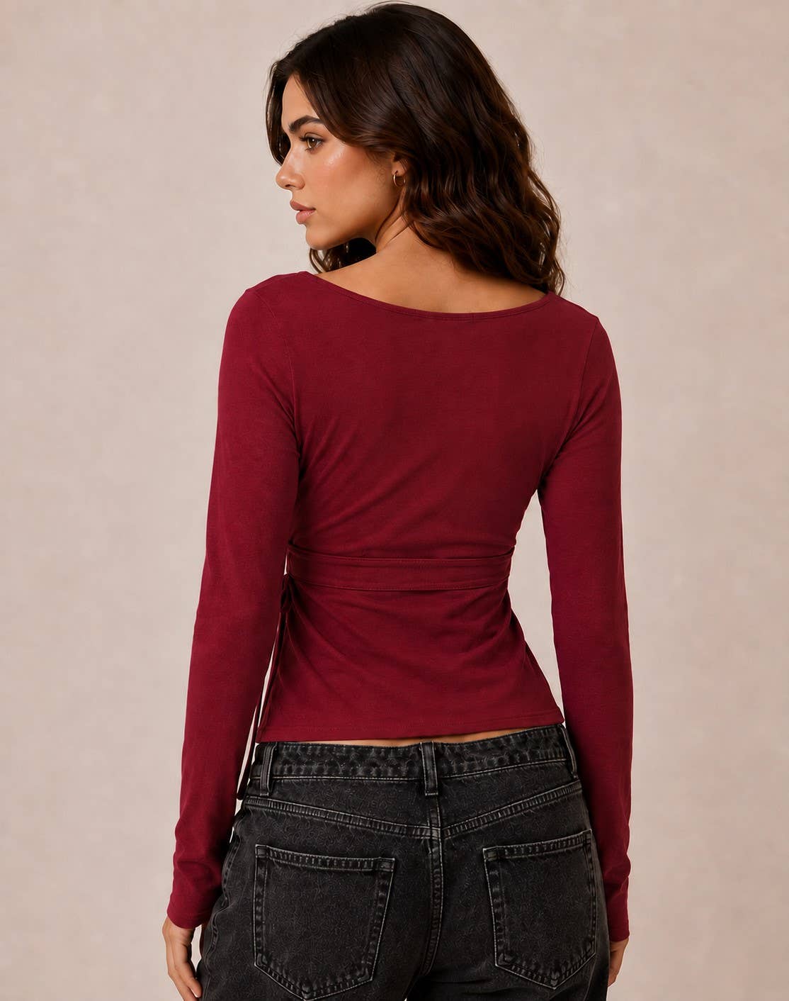 WRAP PLUNGE LONG SLEEVE TOP