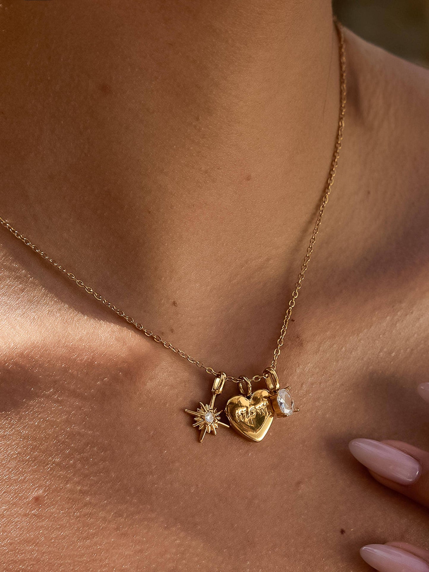 Gentilly 18K Gold Non-Tarnish Mom Heart Charm Necklace