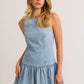 Boat Neck Sleeveless Low Waist Denim Dress