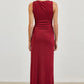 Gold Accent Ruched Slinky Maxi Dress