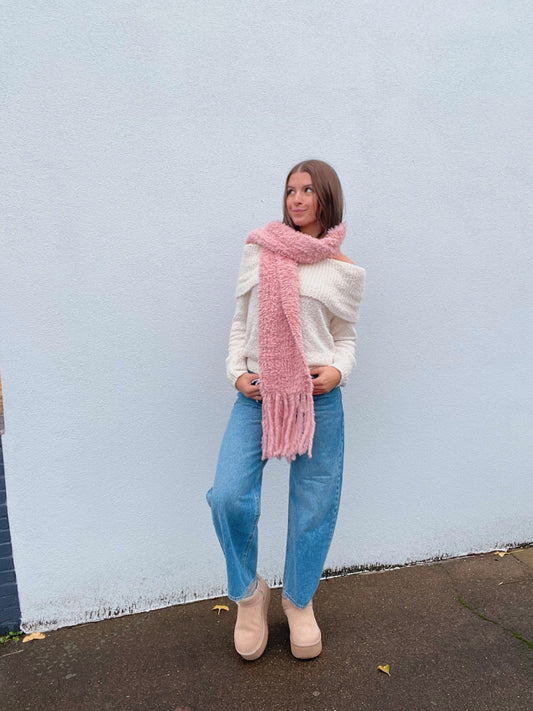 Soft Boucle Fringe Blanket Scarf
